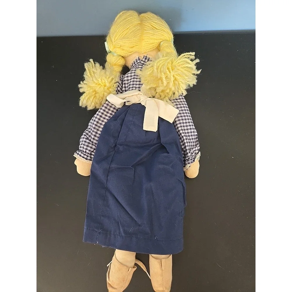 Vintage Handmade Cloth Doll‎ With Stitched Facial Features Blond Hair Apron